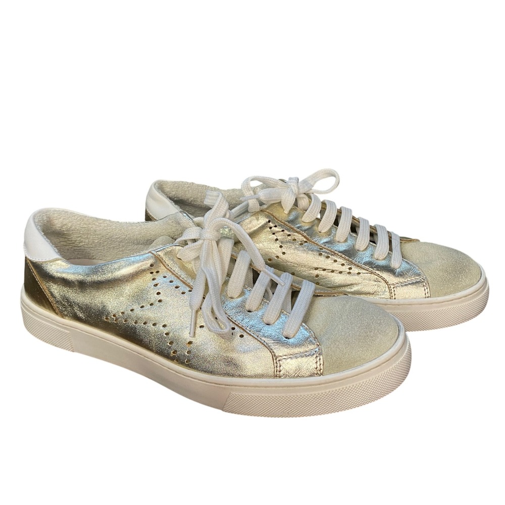 STEVEN by Steve Madden Gold Metallic Leather Star Perforated Sneakers Size 9